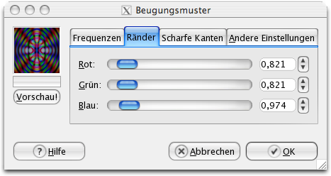 Eigenschaften (Ränder) für das Filter Beugungsmuster